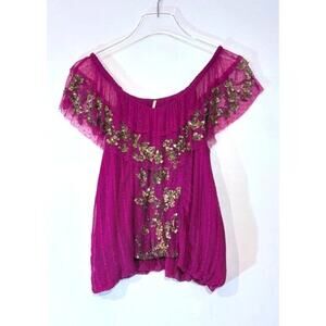 Free People Elisas Off The Shoulder Top in Plum Size XS